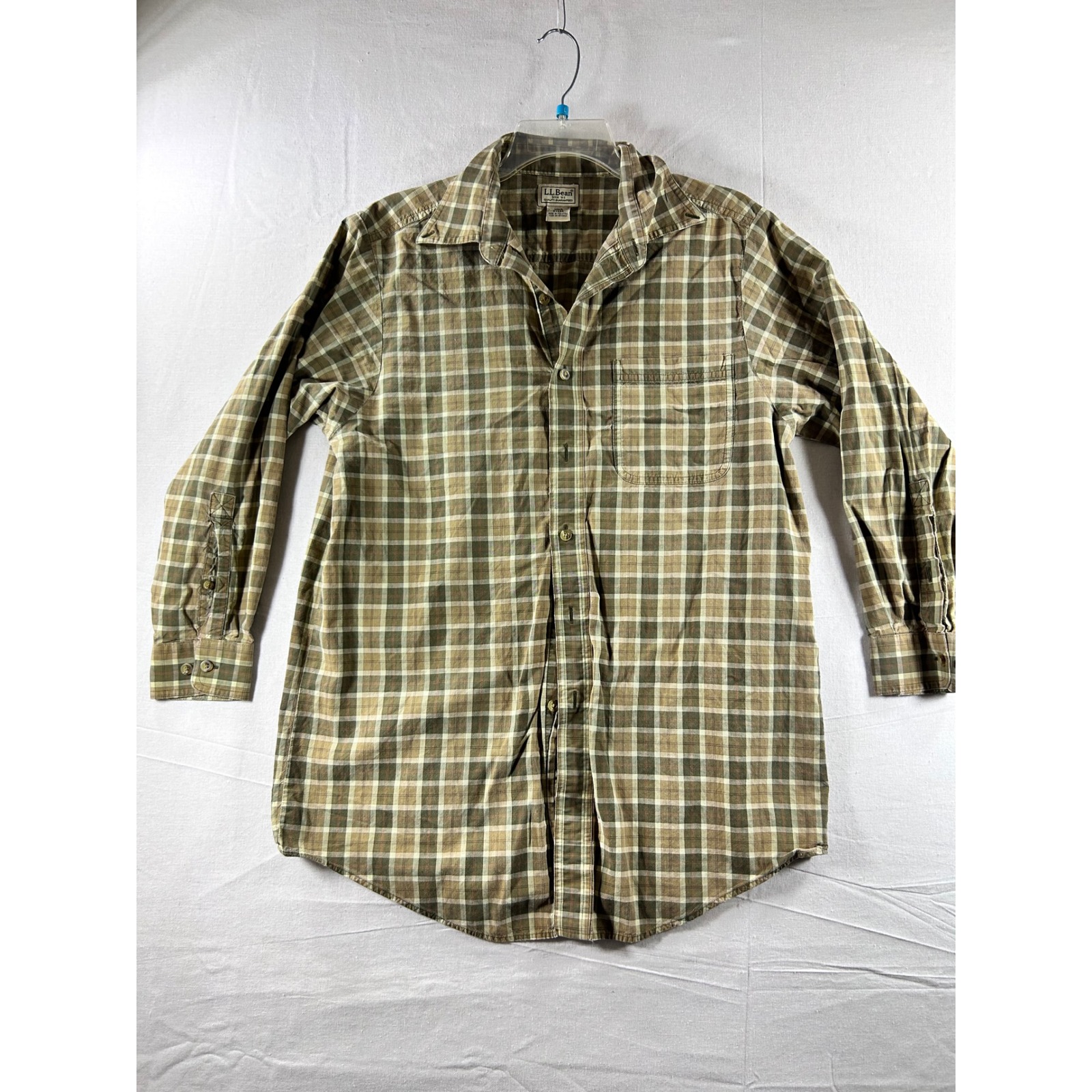 Ll Bean Mens Brown Green Plaid Cotton Button Down Shirt M-Reg 0 Fkr6 Long Sleeve